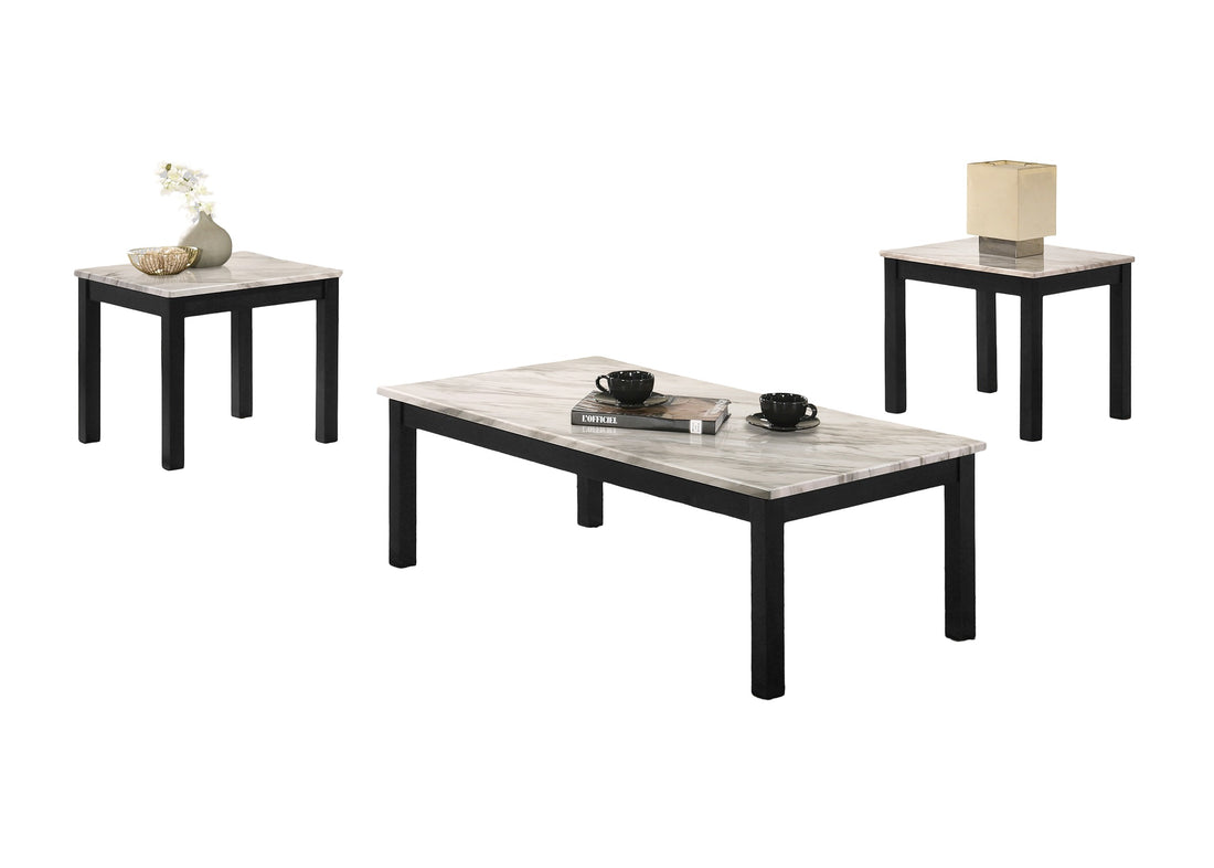 Majestic Beautiful White Faux Marble Top 1X Coffee Table And 2X End Tables 3Pc Coffee Table Set Black Legs Living Room Furniture Black,White Primary Living Space