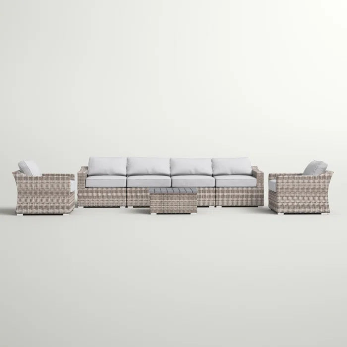 Fully Assembled 6 Person All Weather Wicker Sectional Seating Group With Cushions Grey Mix Wicker