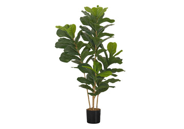 Artificial Plant, 41" Tall, Fiddle Tree, Indoor, Faux, Fake, Floor, Greenery, Potted, Real Touch, Decorative, Green Leaves, Black Pot Green Plastic