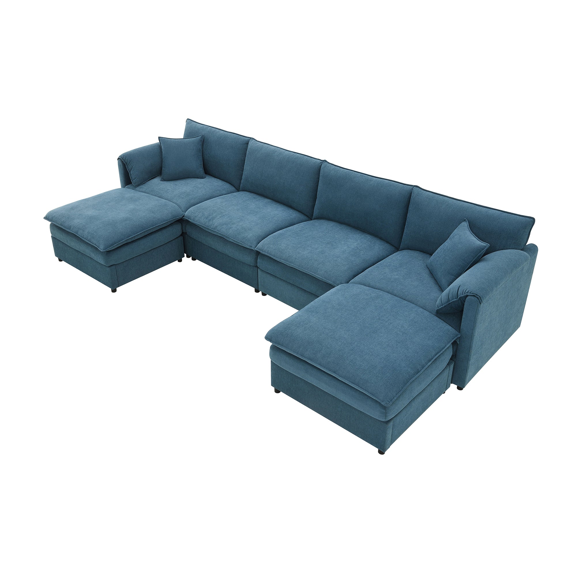 134*66" Chenille Modular Sectional Sofa,U Shaped Cloud Couch Set With Double Cushions ,6 Seat Sleeper Sofa Bed With Ottomans,Oversized Indoor Furniture For Living Room, 3 Colors Blue Chenille 6 Seat