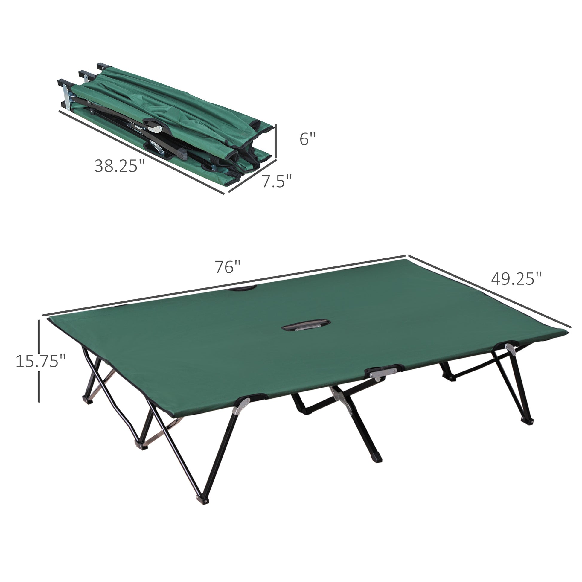 Outsunny 2 Person Folding Camping Cot For Adults, 50" Extra Wide Outdoor Portable Sleeping Cot With Carry Bag, Elevated Camping Bed, Beach Hiking, Green Green Steel