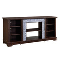 Tv Media Stand With With Faux Stacked Stone Surround, Modern Entertainment Console With Open Storage Space, Cherry, 58.31