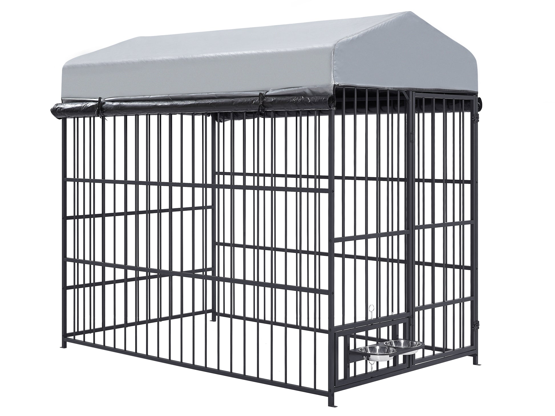 Large Dog Kennel Outdoor Pet Pens Dogs Run Enclosure Animal Hutch Metal Coop Fence With Roof Cover 6.6'L X 3.9'W X 5.9'H Black Iron