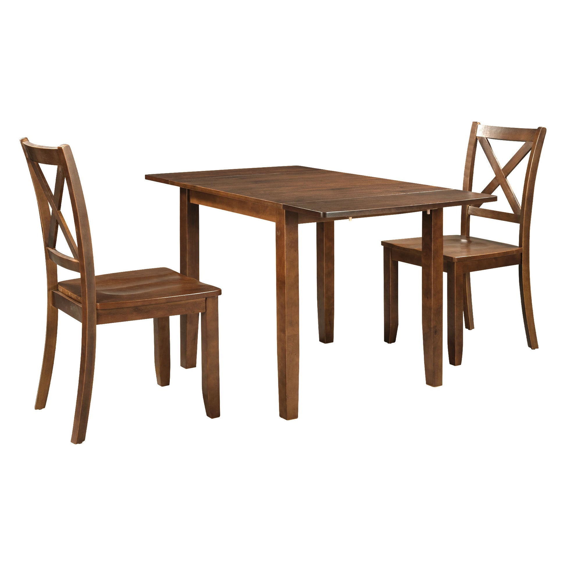 3 Piece Wood Drop Leaf Breakfast Nook Dining Table Set With 2 X Back Chairs For Small Places, Brown Brown Wood Dining Room Folding Rectangular Breakfast Nook Wood Wood Brown Ladder Back Seats 2 48