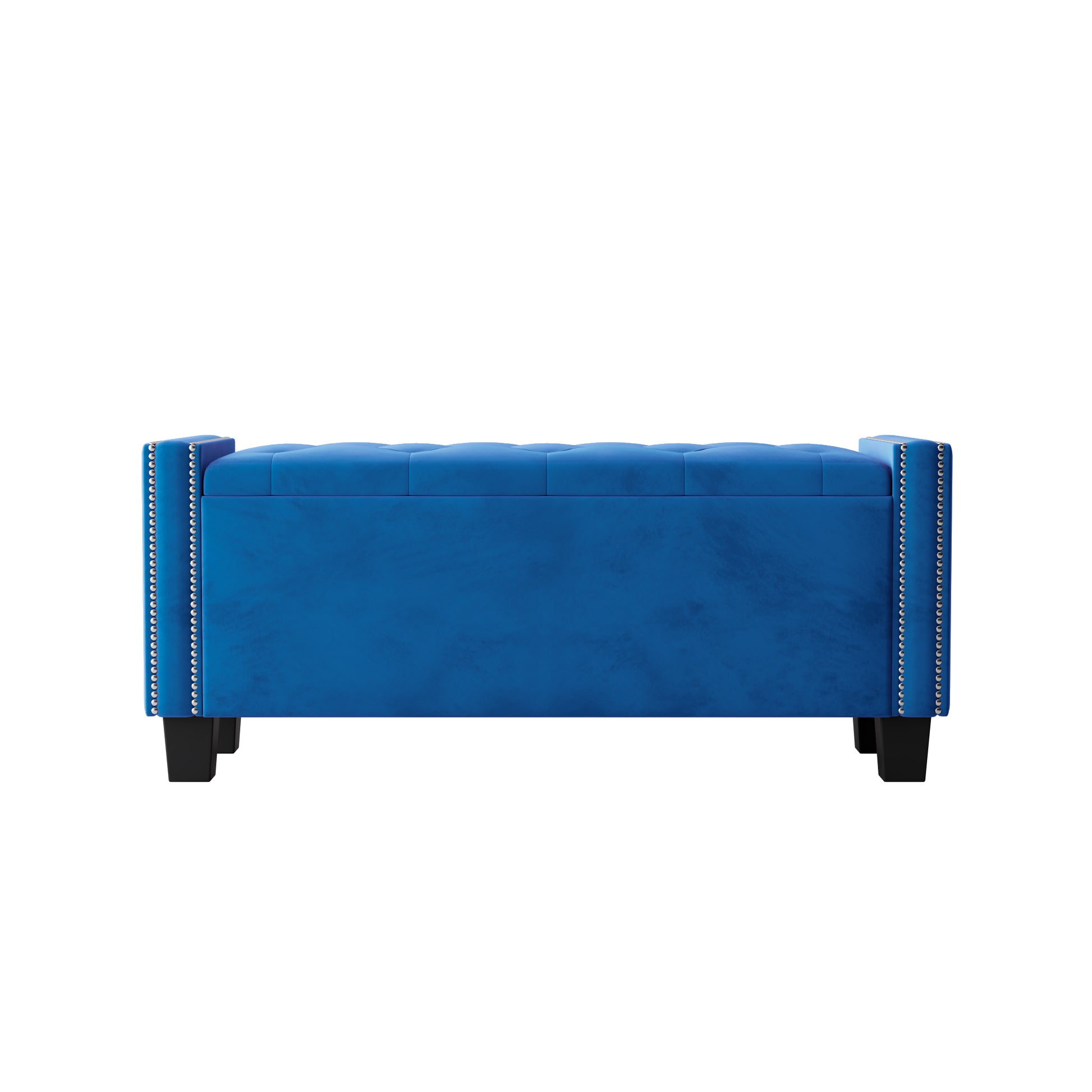 4 Pieces Bedroom Sets Queen Size Upholstered Bed Frame With Rivet Design,Nightstands And Tufted Storage Ottoman,Blue Box Spring Not Required Queen Blue 4 Piece Set Solid Wood Mdf