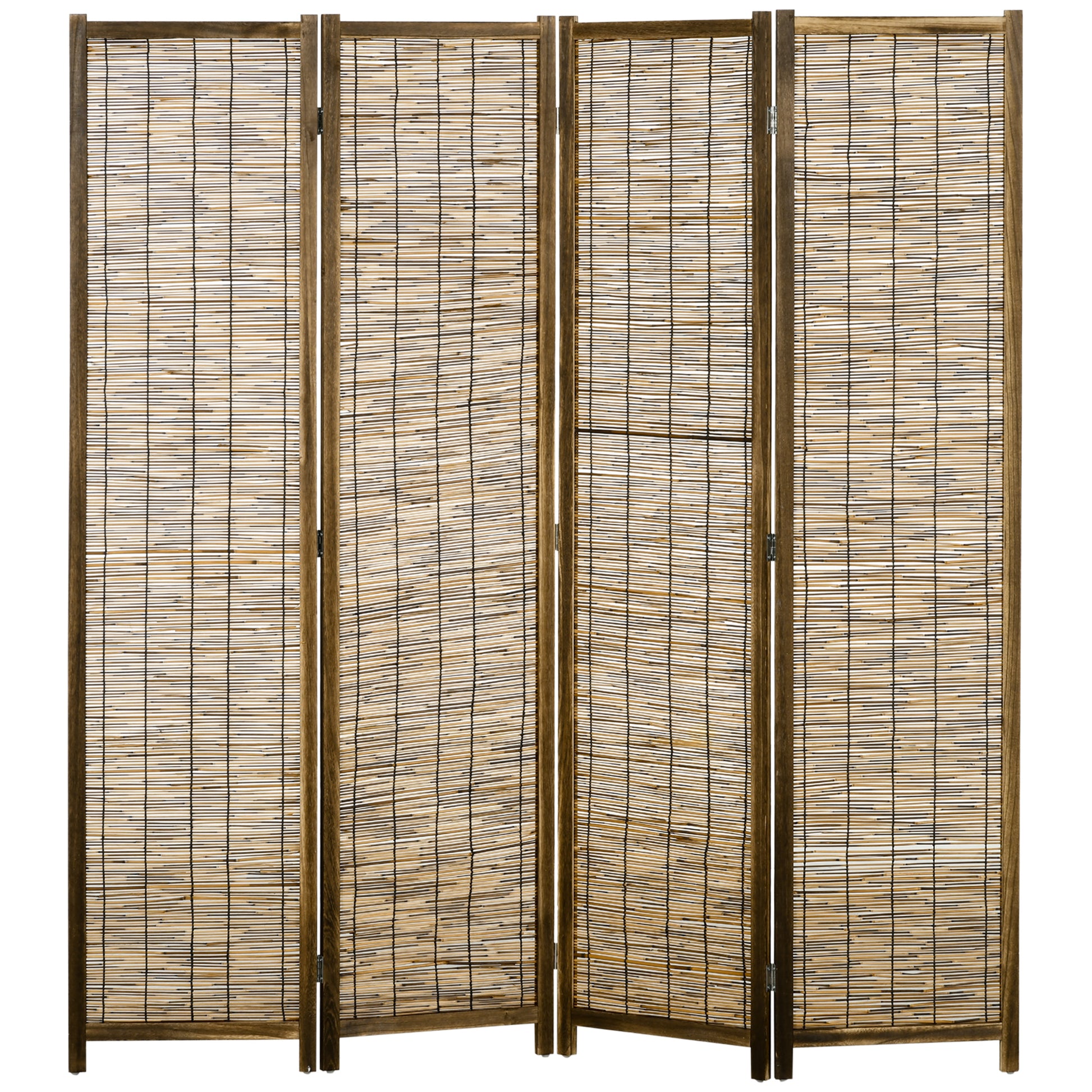 Homcom 4 Panel Room Divider, 5.5 Ft Portable Folding Privacy Screens, Reed Hand Woven Freestanding Partition Wall Dividers For Home Office, Carbonized Brown Bamboo