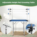 46 Inch Foldable Dog Grooming Table For Home With Adjustable Arm, Noose, Non Slip Surface, And Storage Mesh Tray Blue Mdf Metal