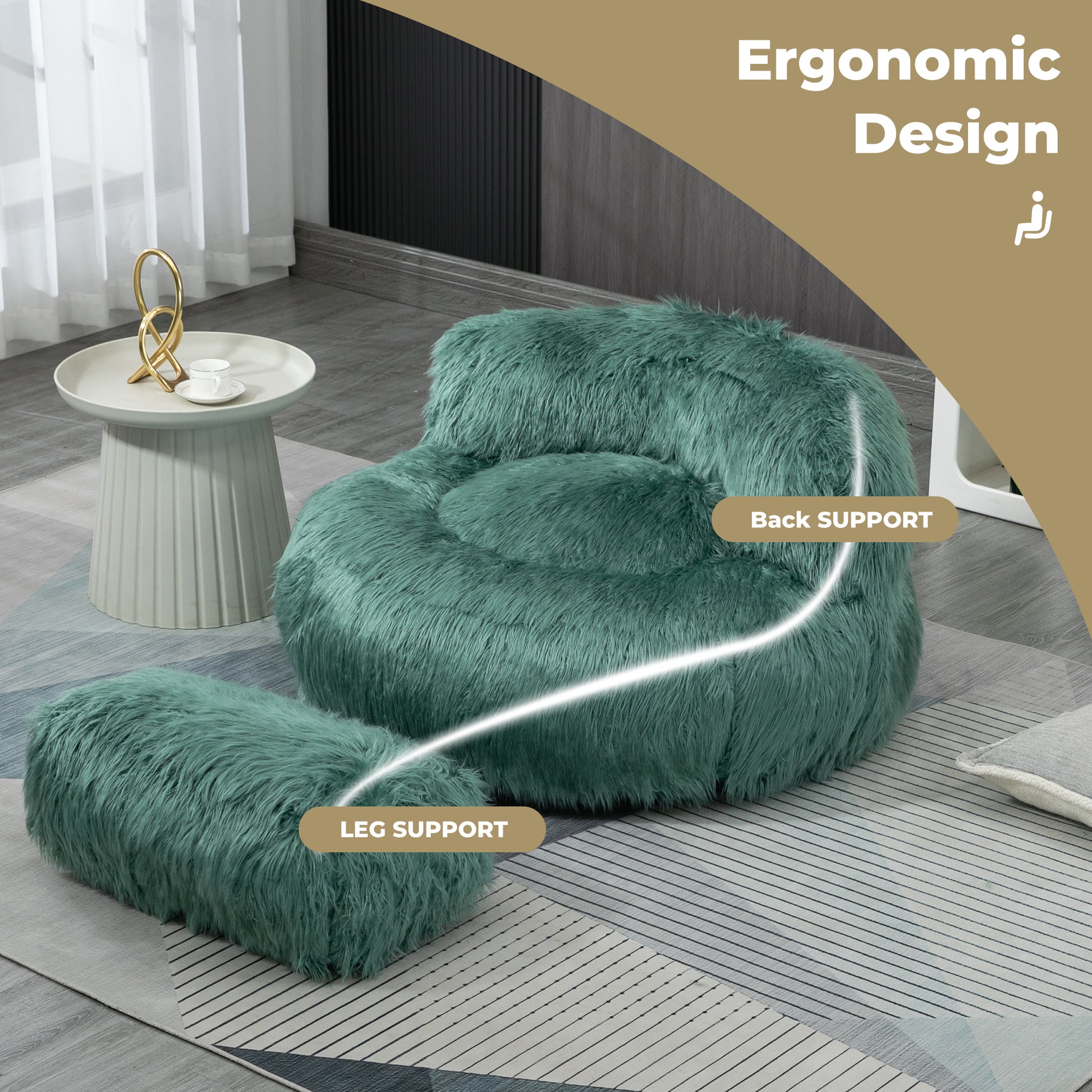 Coolmore Bean Bag Chair, Floor Sofa With Handle,Accent Sofa Chair With Ottoman For Gaming Reading Relaxing Mint Green Mint Green Plush