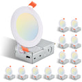 12 Pack 4 Inch Ultra Thin Led Recessed Ceiling Light With Junction Box, 2700K 5000K Dimmable Color Changing Downlight, 9W 810Lm, Easy Install, Ideal For Kitchen, Bedroom, Basement White