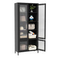 Large Metal Storage Cabinet Display Cabinet With 4 Glass Doors 5 Shelves Side Cabinet Bookcase Freestanding Cabinet For Bedroom Living Room Pantry Home Office Black, Fluted Tempered Glass Black Bedroom Classic Steel