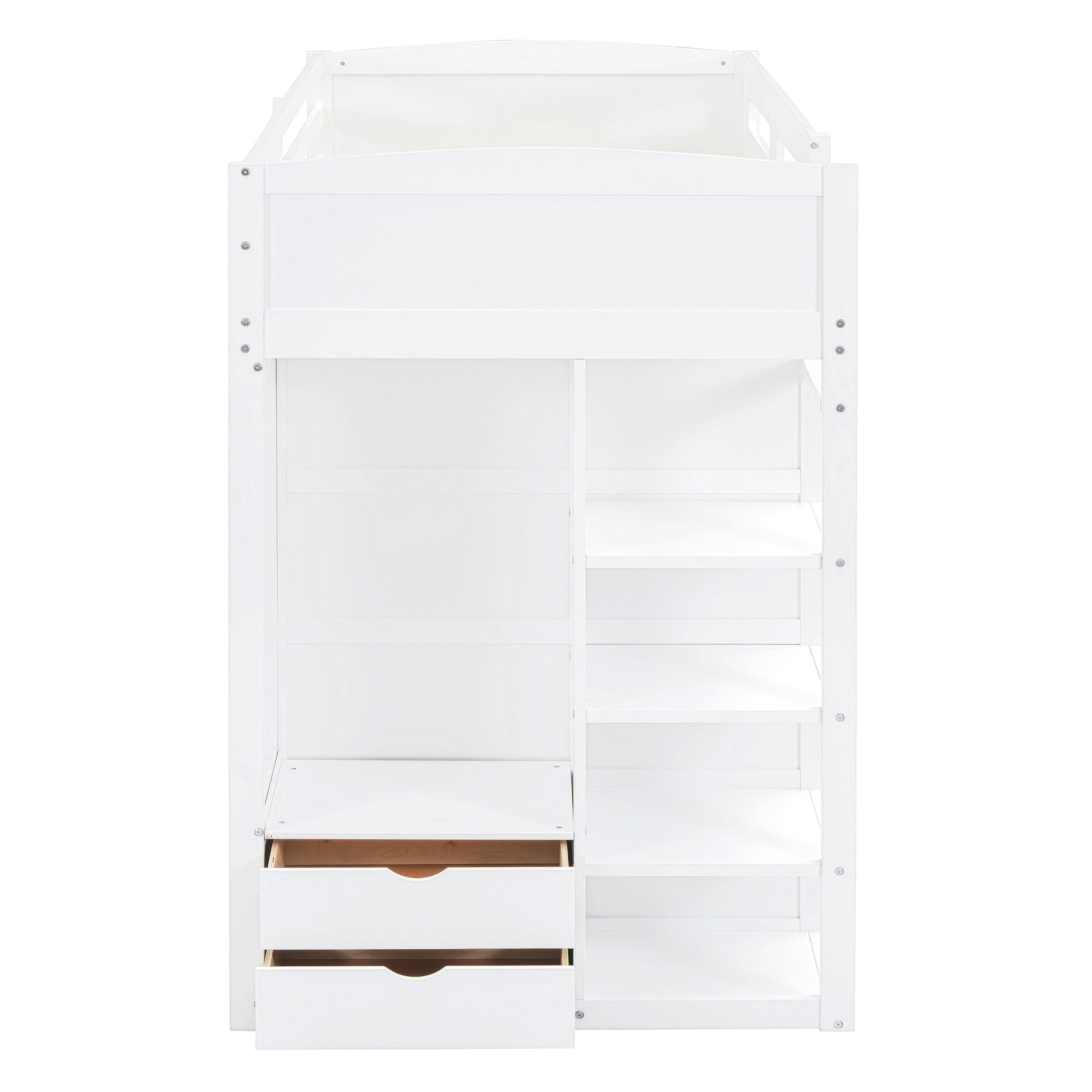 Twin Size Loft Bed With Desk, Wardrobes, 4 Drawers And 4 Shelves White Twin White Solid Wood