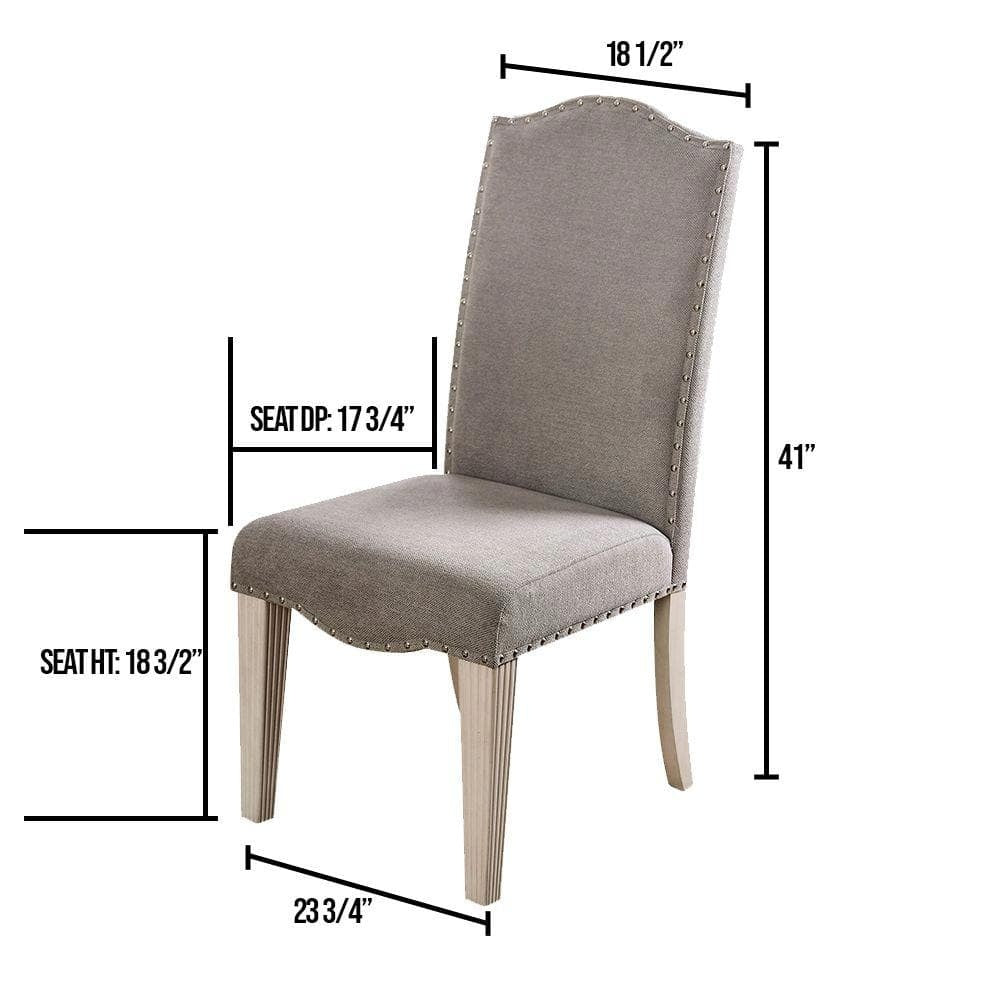 Transitional Style Antique White Frame Set Of 2Pc Side Chairs Gray Fabric Parson Chair Camel Back Design Antique White Gray White Dining Room Contemporary,Modern,Transitional Dining Chairs Solid Back Set Of 2 Solid Wood