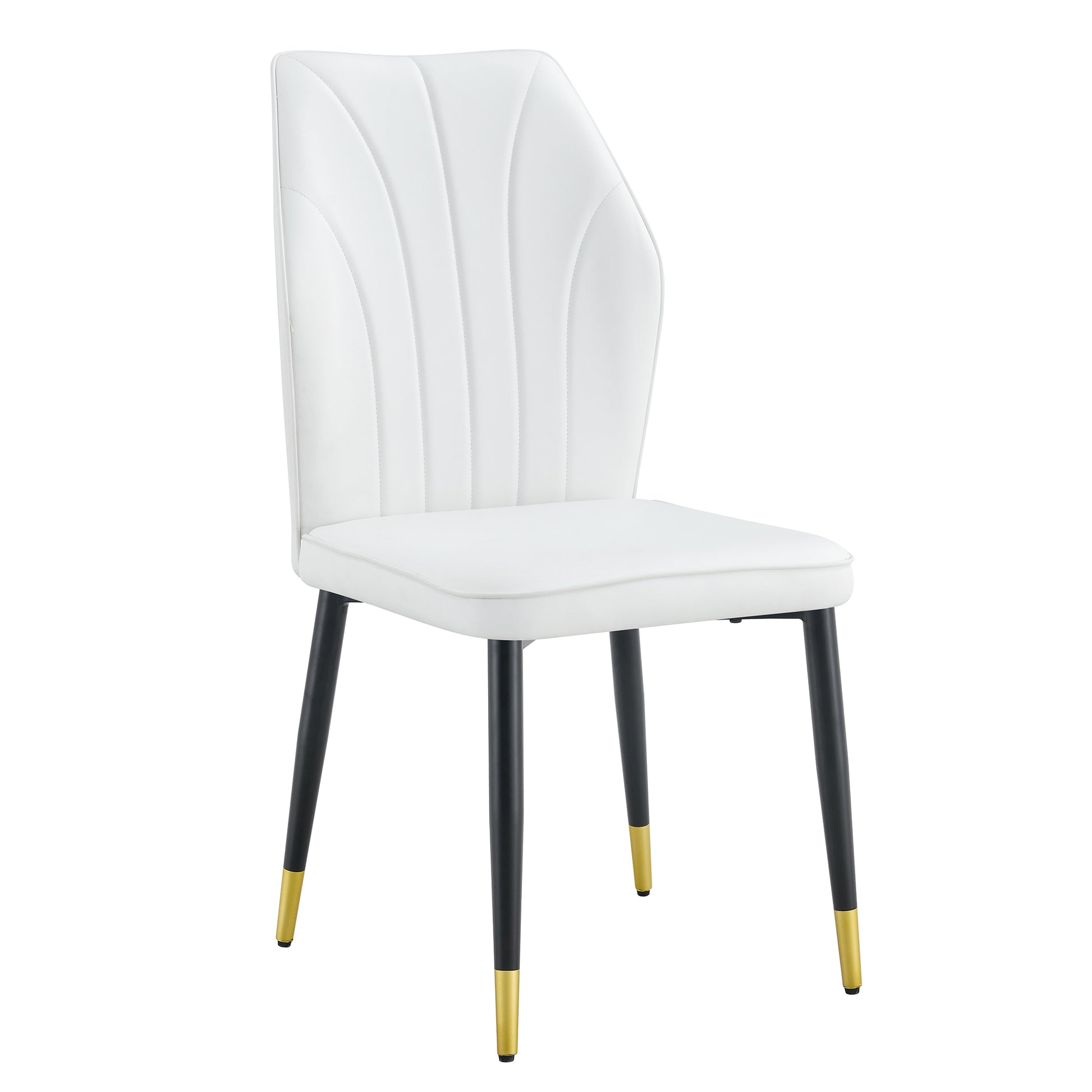 4 Modern Dining Chairs With Stylish Pu Patterned Backrest And Black Metal Legs For A Comfortable Home Experience In The Kitchen, Bedroom And Office. White Pu