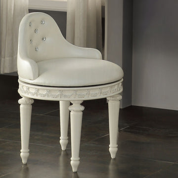 Ivory Swivel Vanity Chair With Tufted Back Ivory Primary Living Space Faux Leather