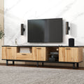 Modern Tv Stand With 4 Cabinets& Open Shelves, Color Matching Media Console Table For Tvs Up To 80'', Entertainment Center With Drop Down Door For Living Room, Bedroom, Home Theatre Wood Brown Primary Living Space 70 79 Inches 70 79 Inches Modern 65