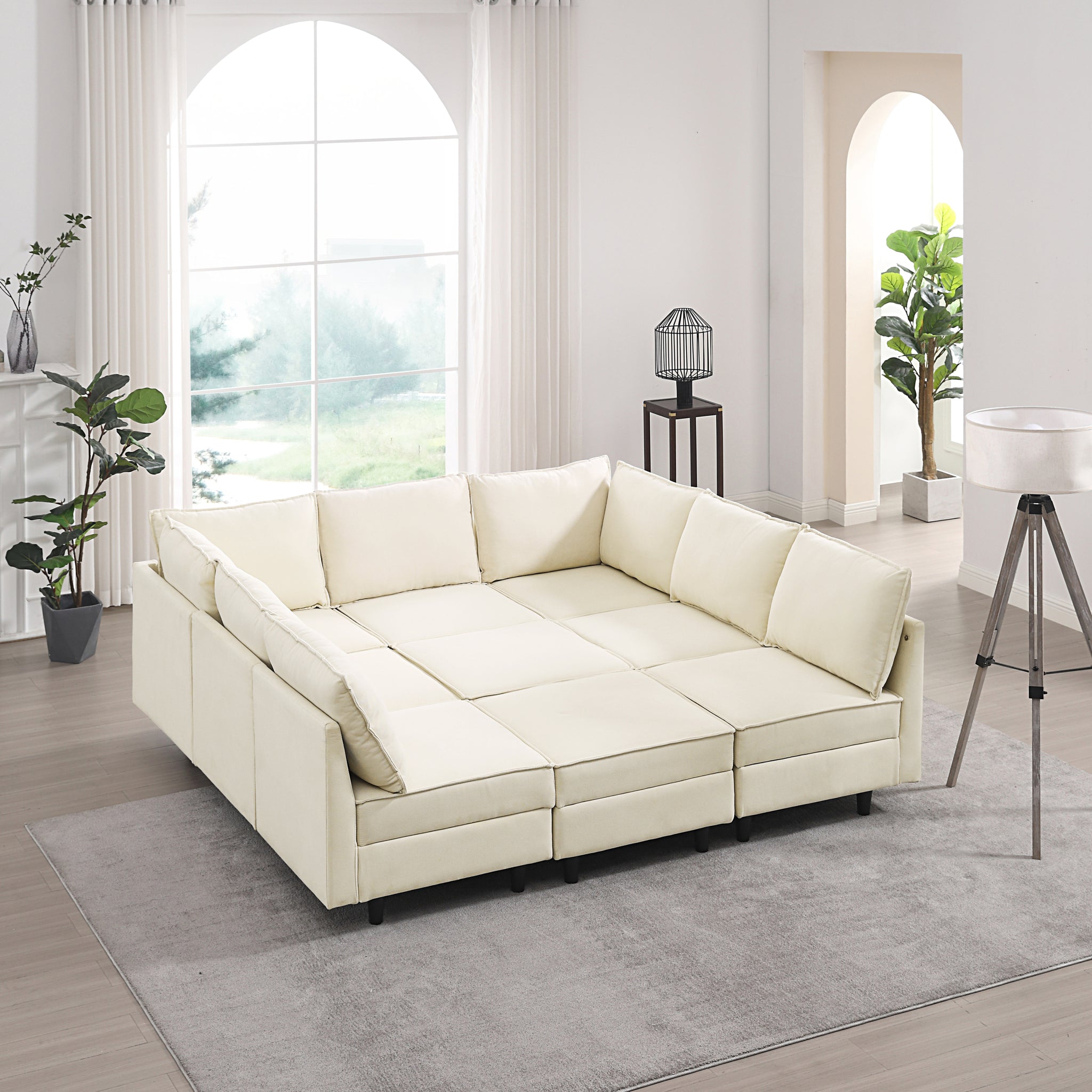 Oversized Modular Sectional Sofa ,9 Seater Sofa With Storage Seat For Living Room, Beige Beige Wood Fabric 9 Seat