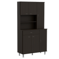 Kitchen Pantry Cabinet, Two Open Shelves, One Drawer, Multiple Cabinets, Black Black Solid Wood Mdf Engineered Wood