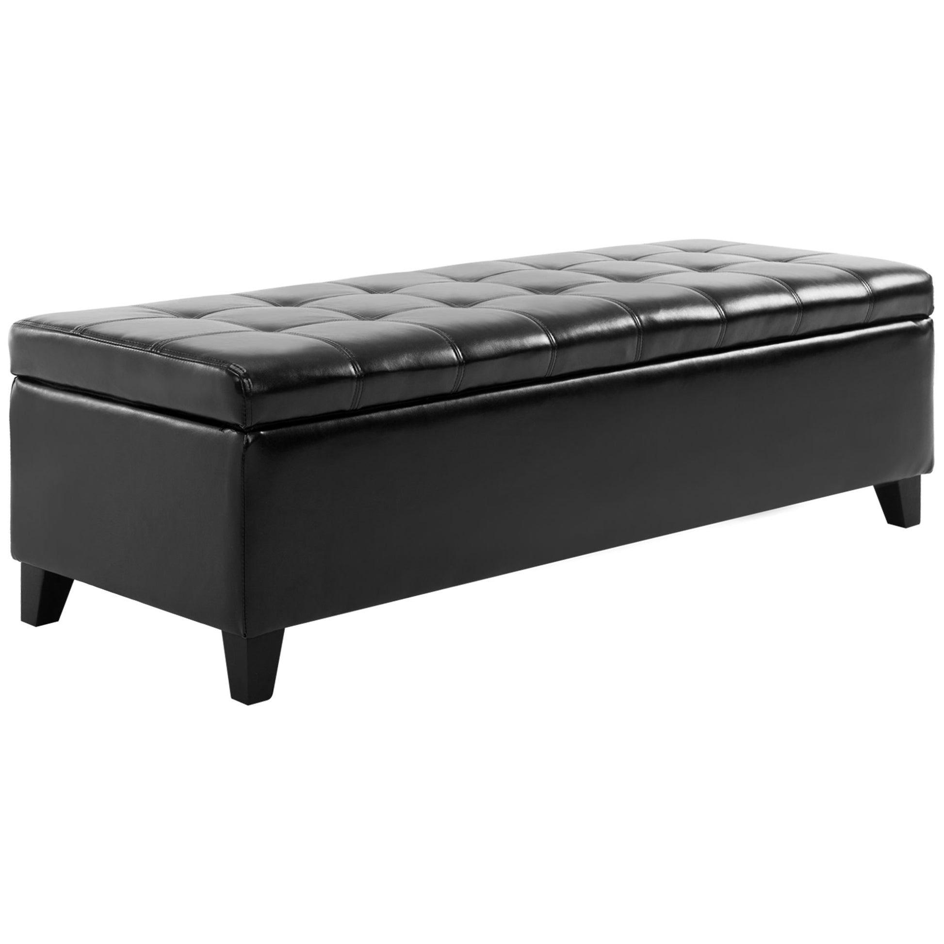 Homcom 51" Ottoman Storage Bench, Faux Leather Storage Chest With Lift Top, Tufted Ottoman With Storage For Living Room, Entryway, Black Black Pu