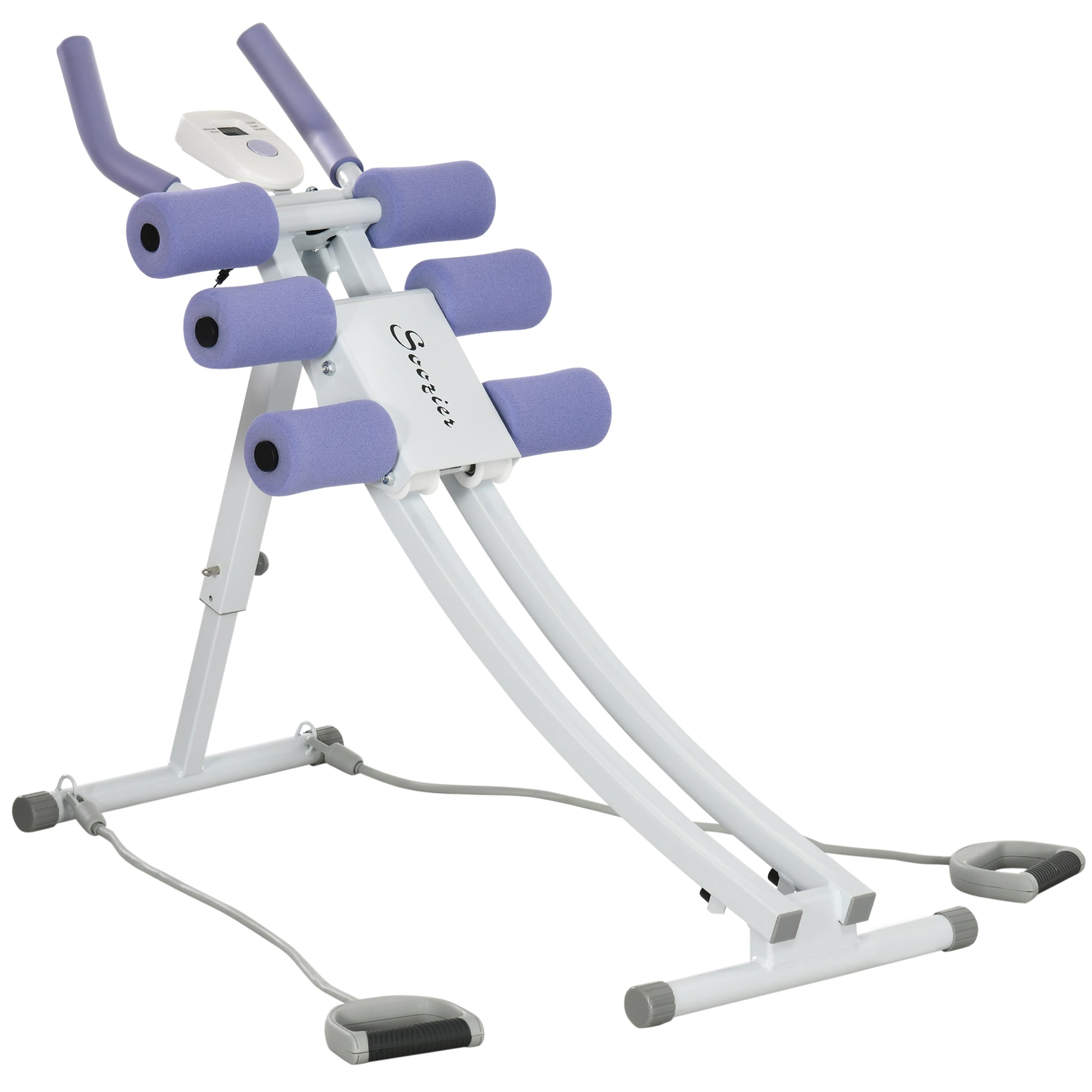 Soozier Foldable Ab Machine, Ab Workout Equipment With Resistance Bands, Height Adjustable Ab Trainer, For Core, Abdominal And Stomach Exercise White Purple Steel