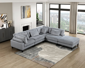 5Pc Modular Sectional Set Gray Corduroy Upholstery 2X Armless Chairs 2X Corner Seats 1X Ottoman Pillows Living Room Furniture Gray Corduroy Wood Primary Living Space Contemporary,Modern Modular