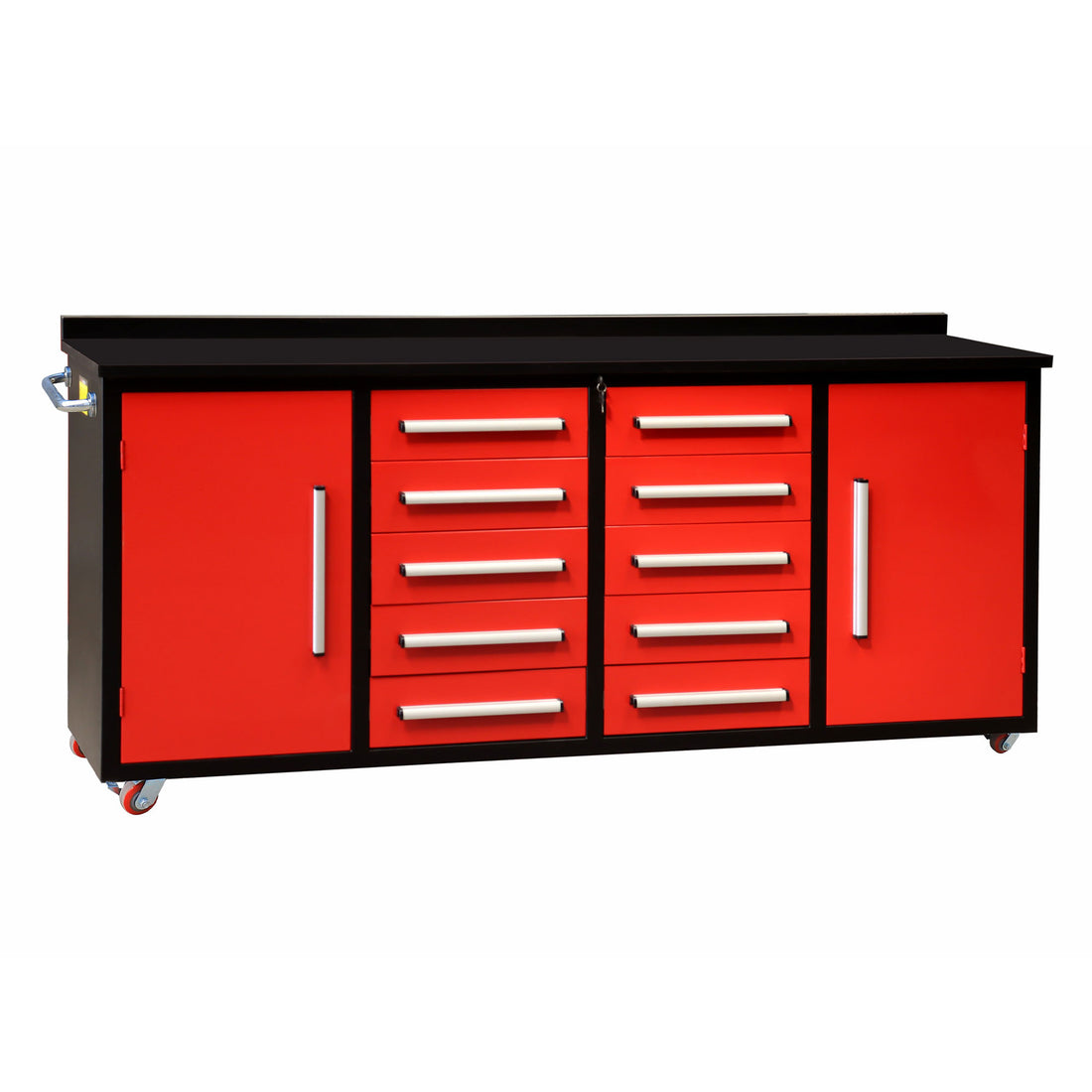 7Ft Storage Cabinets With Workbench 10 Drawers & 2 Cabinets Red Red Steel
