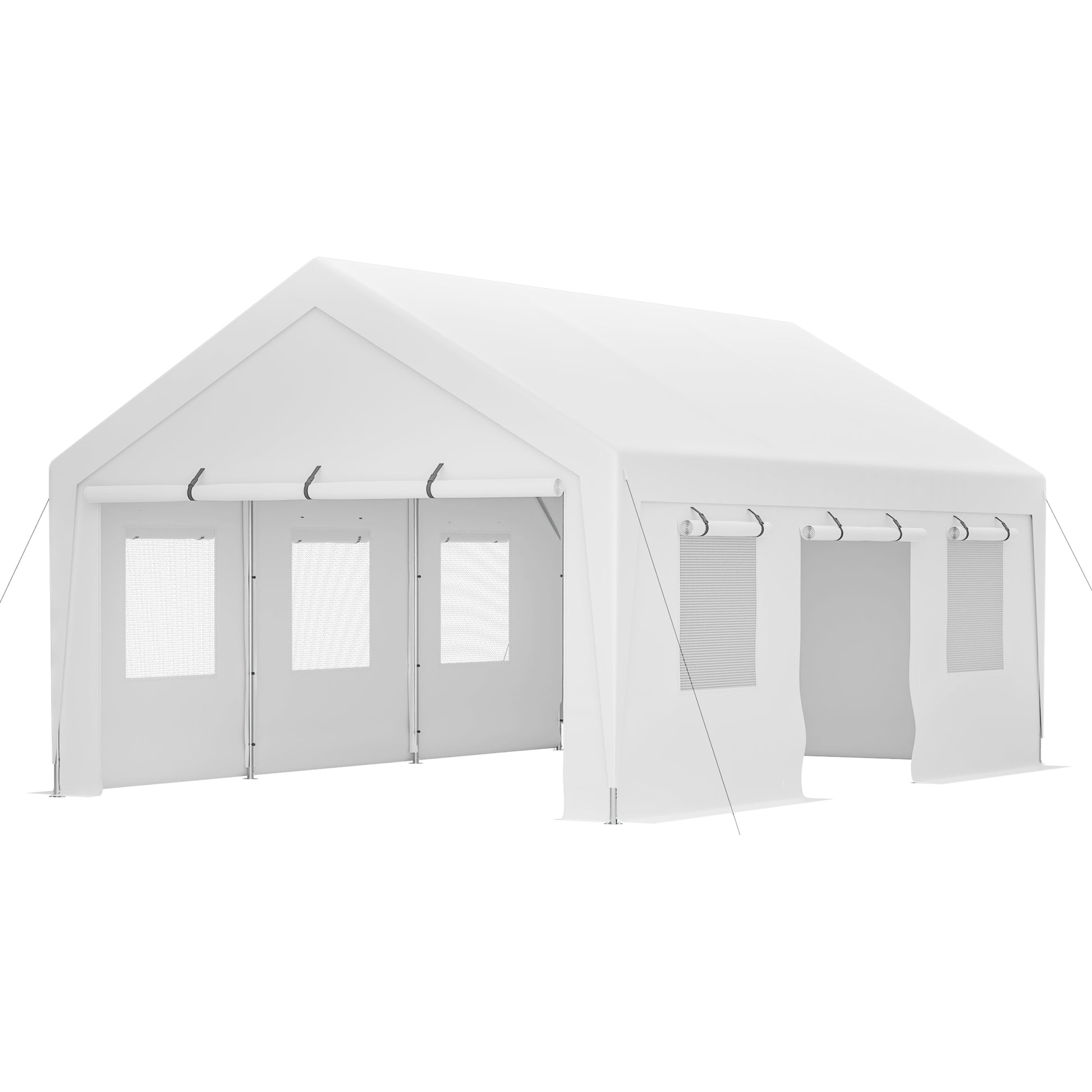 13X20 Heavy Duty Steel Carport Storage Canopy Garage Tent W Removable Sidewalls White Metal