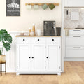 Homcom Sideboard With Solid Wood Countertop, Modern Kitchen Storage Cabinet, Coffee Bar Cabinet With 3 Drawers, Doors And Adjustable Shelf, Distressed White White Wood