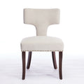 Mid Century Modern Dining Chairs Set Of 2, Farmhouse Linen Fabric Upholstered Accent Chair Curved Backrest With Copper Nails Around,Kitchen Chairs With Hardwood Frame, Beige Beige Rubberwood Set Of 2 Foam Upholstered