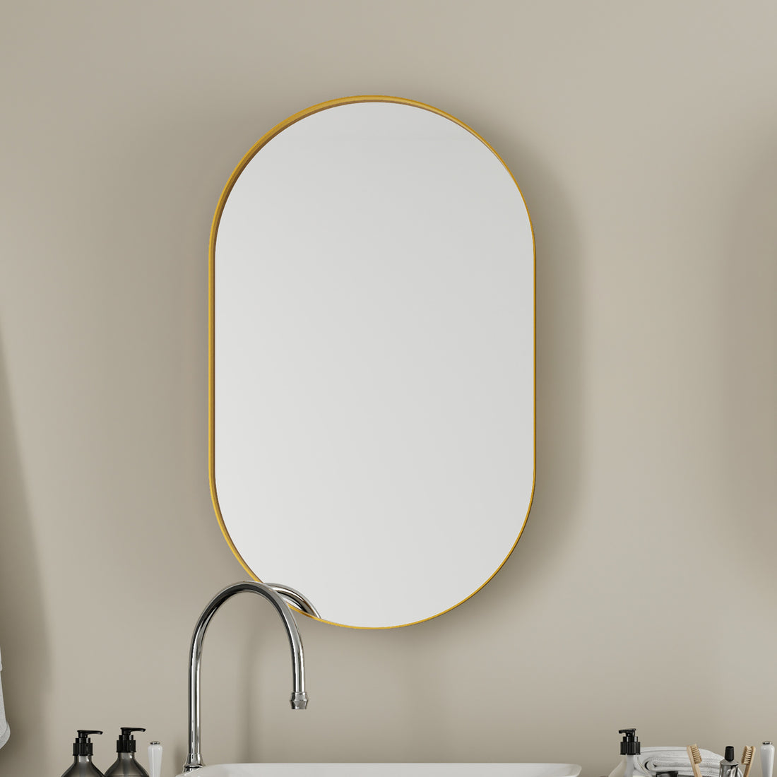 20X34 Inch Oval Recessed Medicine Cabinet, Metal Framed Bathroom Wall Cabinet With Mirror And Adjustable Shelves, Wall Mirror With Storage For Bathroom, Matte Gold Gold 2 Adjustable Shelves Bathroom