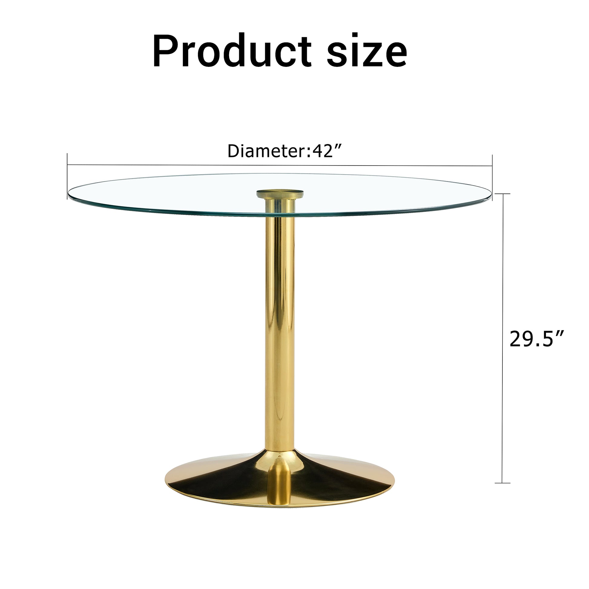 A 42 Inch Diameter Glass Top And A Modern, Minimalist Round Dining Table With Gold Metal Legs. Ideal For Dining Rooms, Living Rooms And Meeting Rooms. Model: Dt 1166 Gold Glass Metal