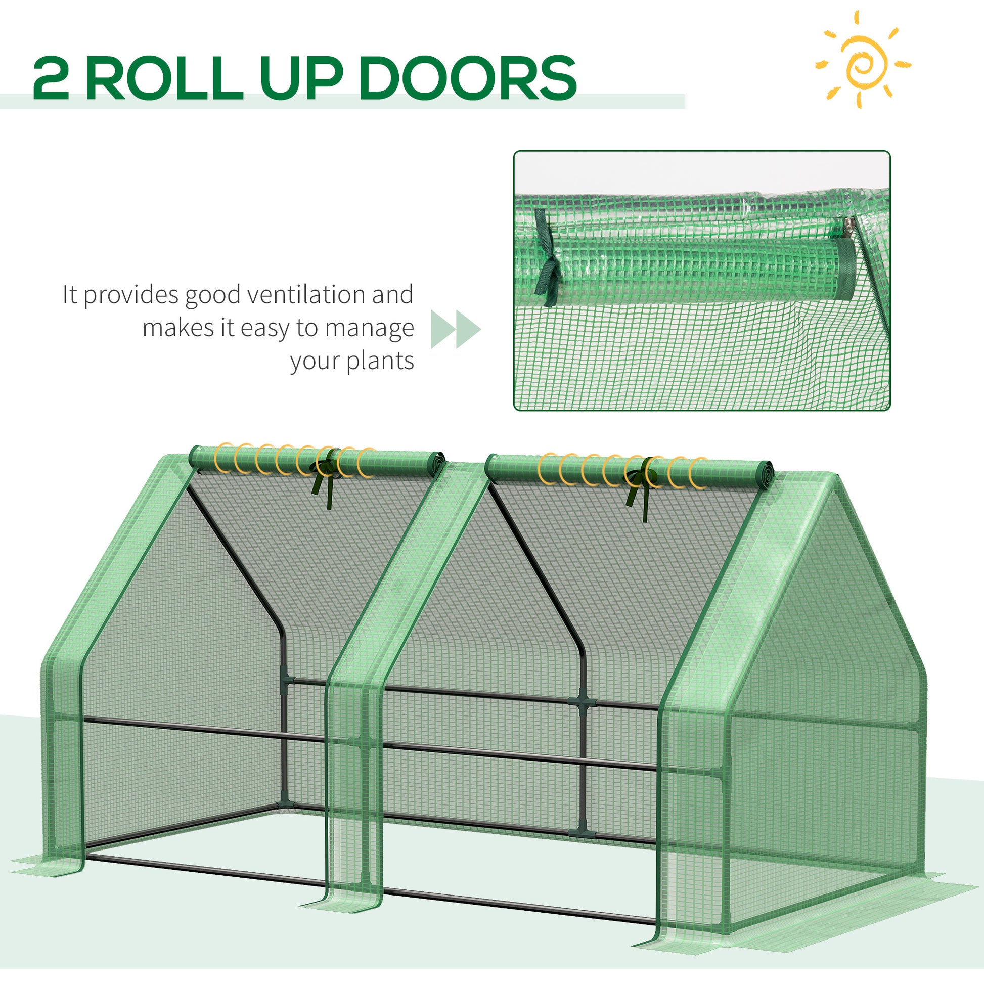 Outsunny 6' X 3' X 3' Portable Mini Greenhouse Outdoor Garden With Large Zipper Doors And Water Uv Pe Cover, Green Green Plastic