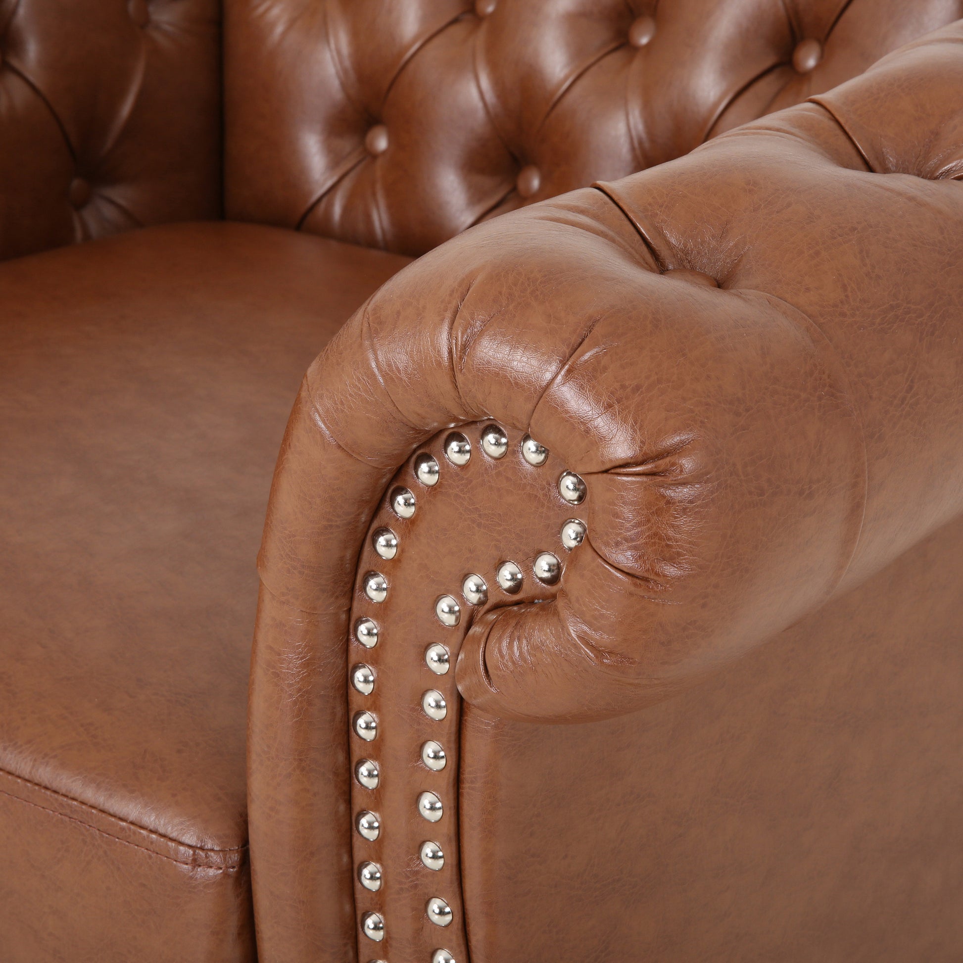 Comfy Arm Chair With Tufted Backmodern For Living Room, Bedroom And Study Brown Pu