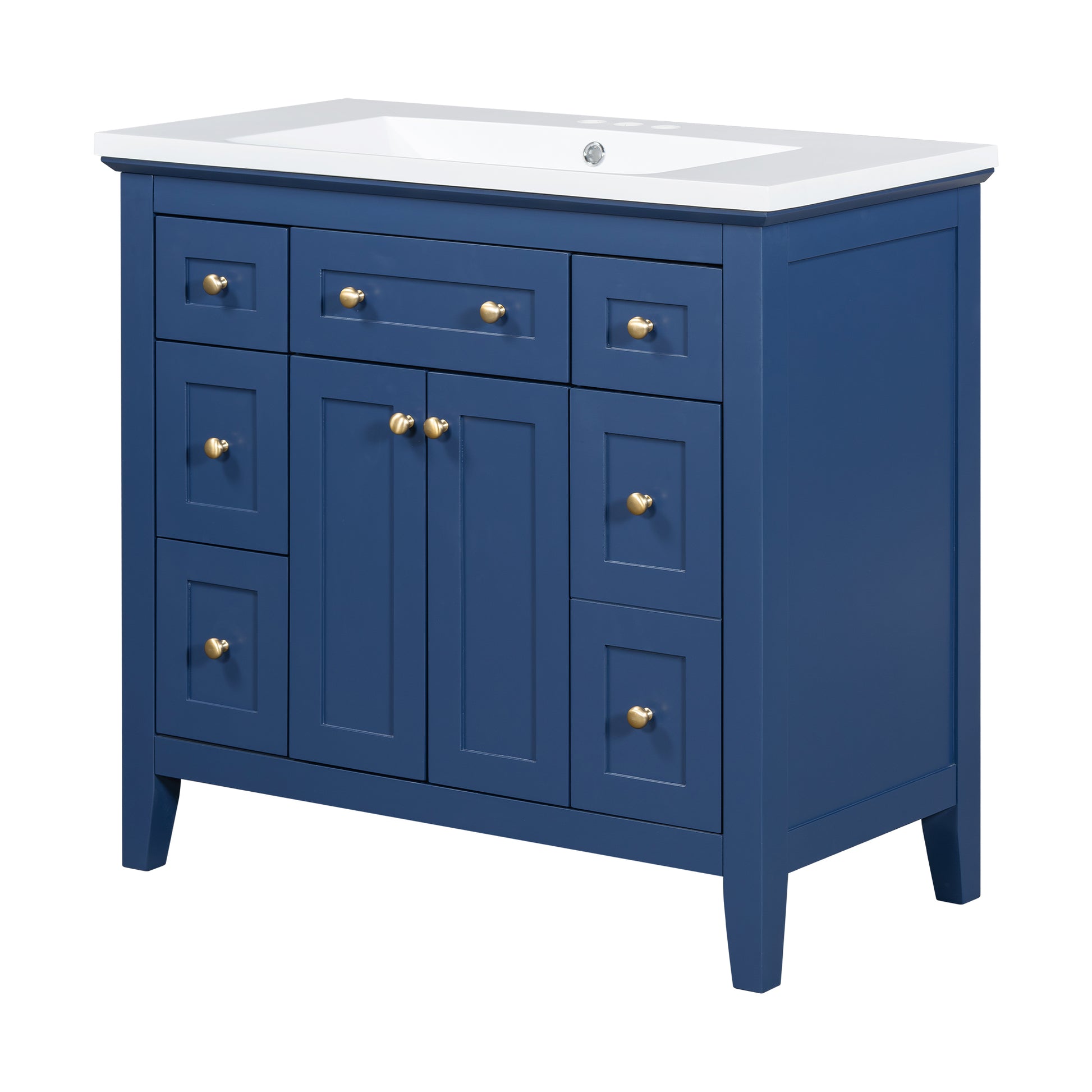 36'' Bathroon Vanity With Resin Sink Combo Set, Modern Freestanding Single Bathroom Cabinet With 6 Drawers & 2 Cabinets, Storage Cabinet For Bathroom, Solid Wood Frame Vanity Set, Blue 4 Blue 2 2 Bathroom Freestanding Solid Wood Mdf Resin Painted