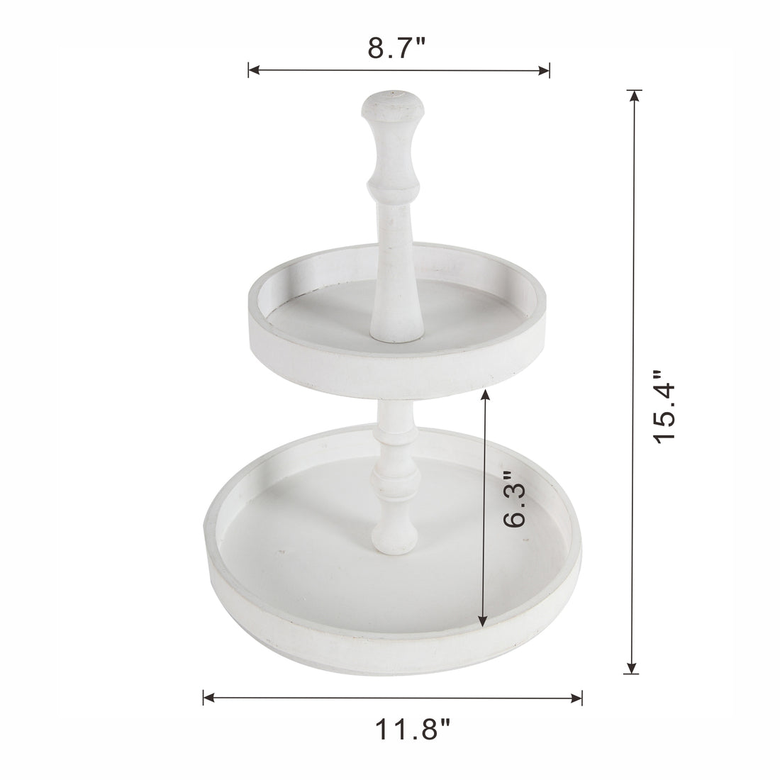 D11.8X15.4" Two Tiered Round Wooden Tray, White White Mdf