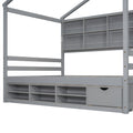 Full House Bed With Roof Frame, Bedside Shelves, Under Bed Storage Unit,Grey Full Grey American Design Pine