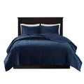 3 Piece Velvet Quilt Set Navy Full Queen Full Navy Cotton