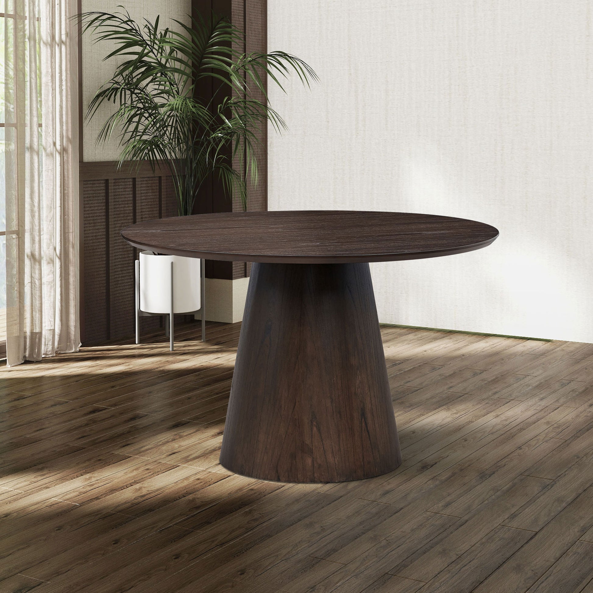 47.24'' Round Modern Style Mdf Wood Dining Table For Kitchen, Living Room, Cafe, Stylish Leisure Desk With Sturdy Cylindrical Base, For Small Spaces, Apartment,Dark Brown Dark Brown Mdf