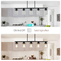 Modern Industrial 5 Light Chandelier With Clear Glass Shades, Matte Black Metal Frame Hanging Ceiling Light Fixture For Dining Room, Kitchen Island, Living Room No Bulbs Black Glass,Iron