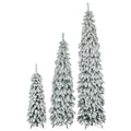 8Ft, 6Ft, 4Ft Pre Lit Pencil Christmas Trees, 3 Set Slim Artificial Christmas Tree With Snow Flocking, Xmas Holiday Decoration Tree, 1455 Branch Tips, 520 Led Lights, 11 Lighting Modes White Green Pvc