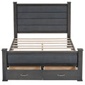 Queen Size Wood Frame Platform Bed With Upholstered Headboard, Footboard And 2 Drawers, Antique Gray Box Spring Not Required Queen Antique Gray Wood Bed Frame Solid Wood Mdf