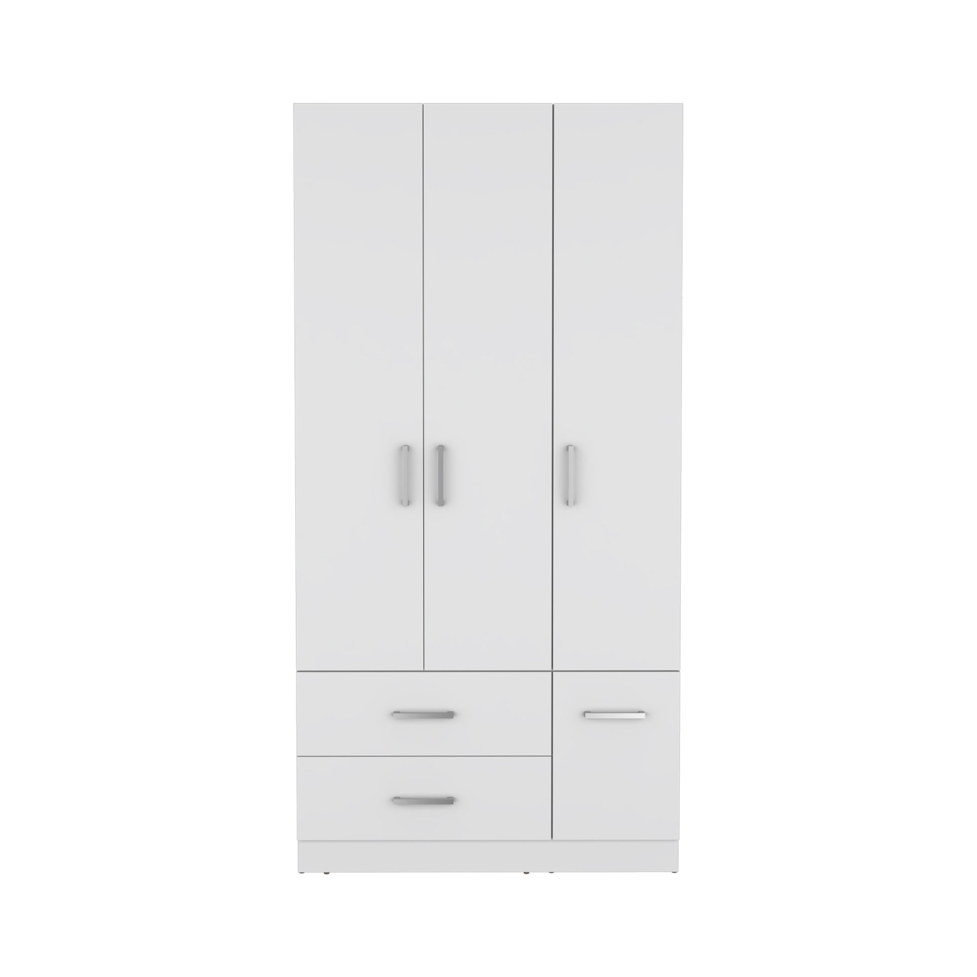 Armoire Wardrove 71", 4 Doors, Hanging Rod, 3 Cabinets, 6 Shelves, White White Solid Wood Mdf Engineered Wood