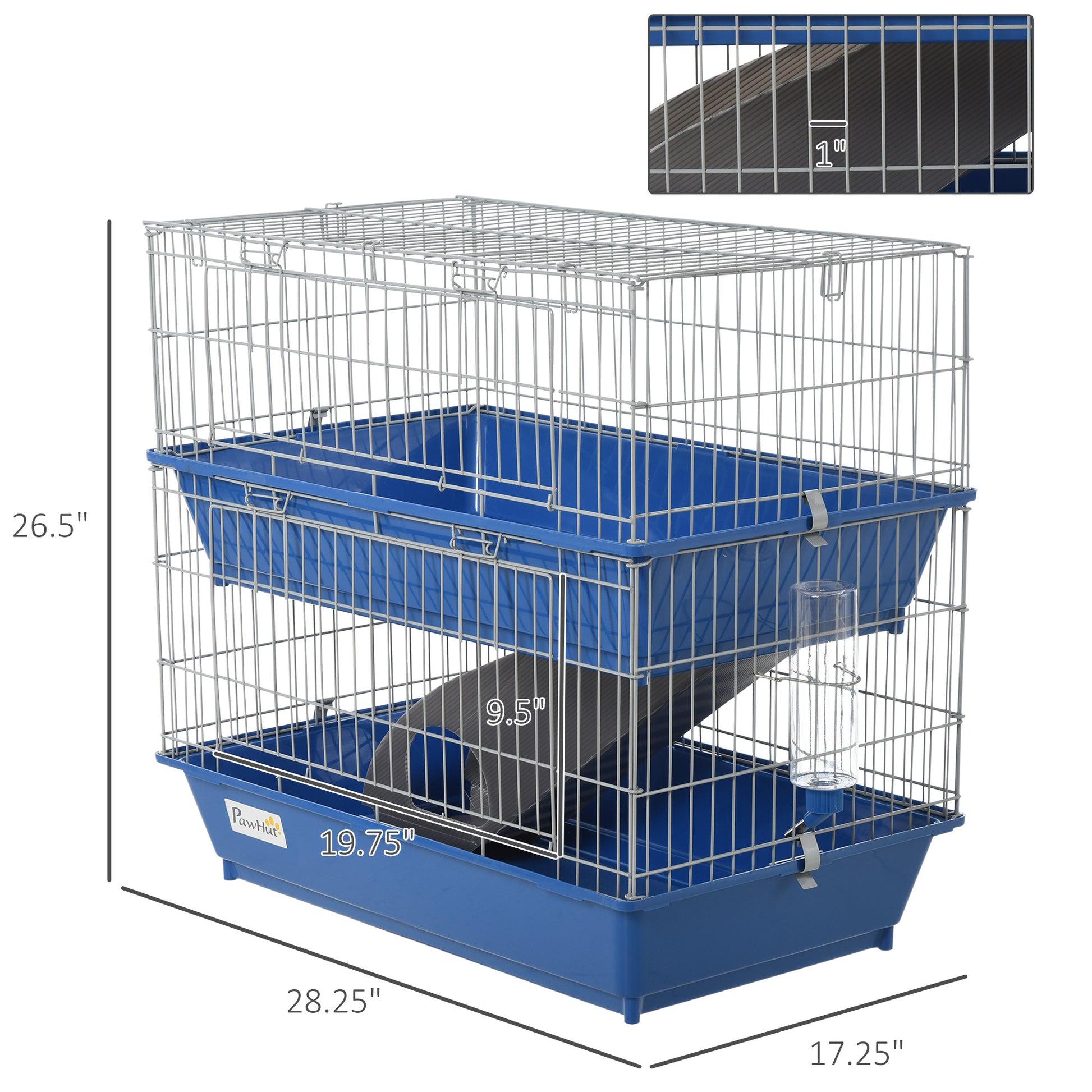 Pawhut 2 Tier Guinea Pig Cage, Ferret Cage, Chinchilla Cage, Small Animal Cage Indoor With Dish And Bottle, 2 Doors, Deep Bottoms, Ramp, 28", Blue Blue Iron Plastic