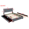 Queen Size Velvet Storage Platform Bed, With 2 Big Drawers, Twin Xl Size Trundle And Led Light, Gray Gray Velvet