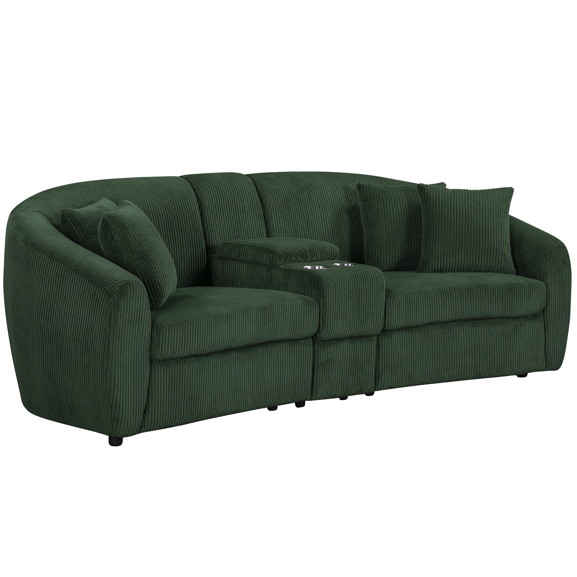 United We Win Corduroy Fabric, Two Cup Holders, Storage, Oversized Two Seat, Solid Wood Frame, High Quality Sponge Filling, Curved Placement Sofa Emerald Corduroy 2 Seat