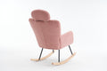 055 Teddy Fabric Upholstered Nursery Rocking Glider Chair Mid Century Modern Accent Arm Chair Padded Seat With High Backrest And Pillows For Living Room Bedroom Offices Pink Teddy Headrest Solid