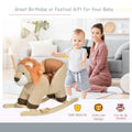 Qaba Baby Rocking Horse Lion With Sound, Plush Stuffed Rocking Animals, Wooden Rocking Horse With Seat Belt For 18 36 Months Boys And Girls Gift, Brown Brown Plush