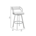 Lyla 26 Inch Counter Height Stool, Swivel, Faux Leather, White, Silver White Metal