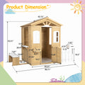 Wooden Playhouse For Kids Outdoor With Working Door, Windows, Mailbox, Bench, Flowers Pot Holder, 39