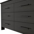 Double Dresser, Four Legs, 6 Drawer, Superior Top, Black Black Solid Wood Mdf Engineered Wood