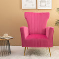Velvet Accent Chair, Wingback Arm Chair With Gold Legs, Upholstered Single Sofa For Living Room Bedroom Rose Red Velvet 1 Seat